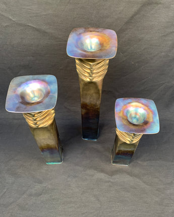 THOMAS ROY MARKUSEN (AMERICAN) COPPER DISH CANDLEHOLDERS, SET 3