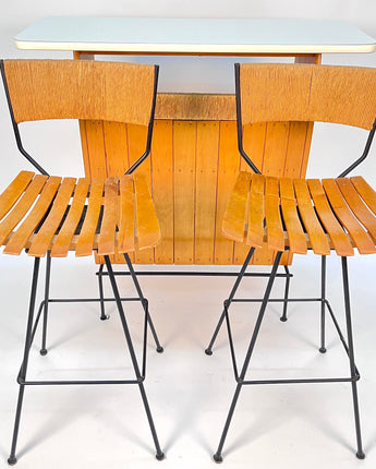 PAIR ARTHUR UMANOFF BAR STOOLS AND MATCHING BAR